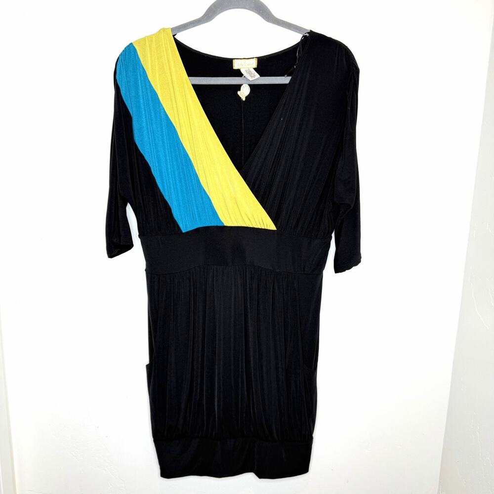 Y2K Baby Phat Dress Womens Plus 2X Black Stripe Mini Color Block Pockets Stretch
